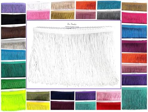 10 Yards of 4" Long Chainette Fringe Thread Yarn Tassel Trim Braid Fringe for Crafts Sewing and Decor-White
