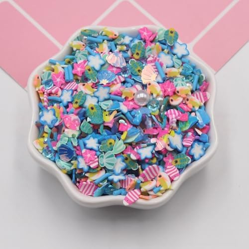 100G Polymer Clay Sprinkles for Crafts, 3D Fimo Assorted Slices Embellishments for DIY Crafts Nail Art Lip Gloss Supplies Cellphone Decoration Accessories (Blue)