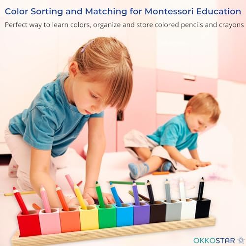 Wooden Crayon & Colored Pencil Holder, 11 Cups, Classroom (Large)