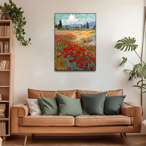 YOLENIX Field with Poppies Diamond Art Kits for Adult Diamond Painting Kit