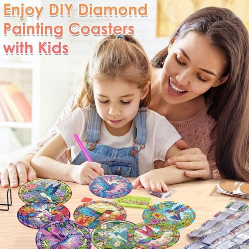 ijbnhd 8 Pcs Hummingbird Diamond Painting Coasters Kits for Adults