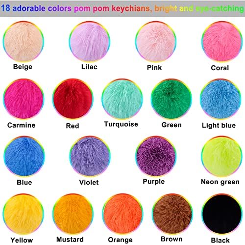BQTQ 18 Pieces Pom Pom Keychains Rabbit Faux Fur Balls with Golden Hooks