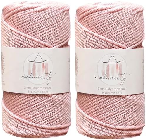 Makromecity, 2 Skeins of Polyester Macrame Cord 3mm x 131 Yards (394 feet) 3mm Polypropylene Pink Macrame Cord Crochet Macrame Bag Cord Crafts for Wall Hangings, Bags, Underplate, Rug