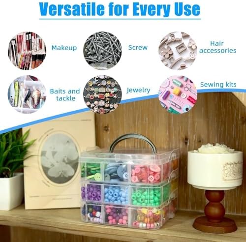 2pack 3-Tier Stackable Bead Storage Container Box 18 Compartments Organizer