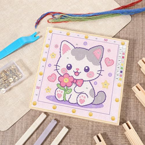 Oqqlin 12 Pcs Stretcher Bars for Needlework, 8/12/ 16 Inch Wooden Canvas Stretcher Bars Durable Cross Stitch Frame Set with 50 Thumb Tacks for DIY Craft, Embroidery