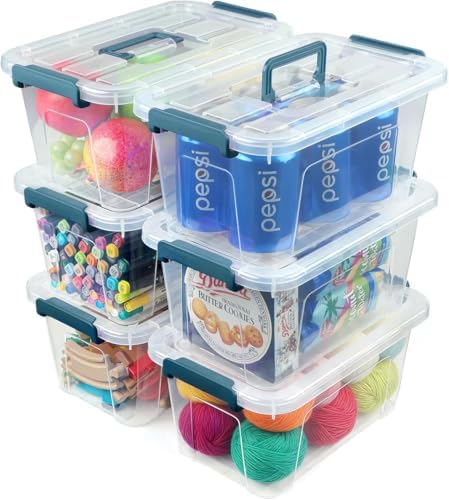 NUMIFUN Plastic Storage Bins with Lids 6 Pack, 7 Quart Storage Containers with Black Buckle Latch, Stackable Storage Containers for Home Pantry Office Classroom Organization, White