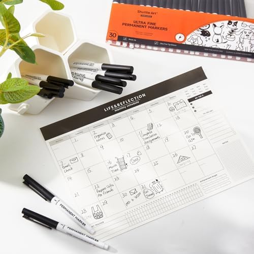 Shuttle Art Permanent Marker, 30 Pack Ultra Fine Point Black Permanent Marker set, Works on Plastic,Wood,Stone,Metal and Glass for Doodling, Marking