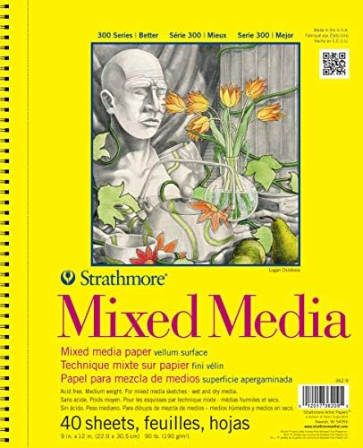 Strathmore 300 Series Wire Bound Mixed Media Pad, 90 lb. Vellum Paper, 9 X 12 inches, White, 40 Sheets (362-9)