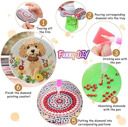 Zythron 8 Pack Diamond Art Coasters,Dog Flowers Diamond Painting Coasters