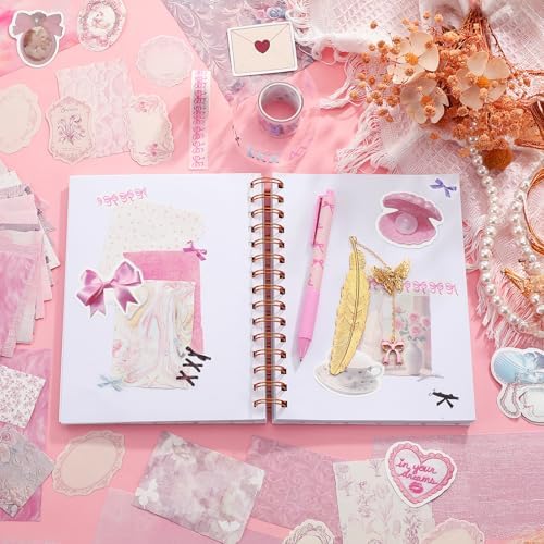Tenceur Pink Bow Coquette Journal Diary Scrapbook Kit for Women Teen Girls