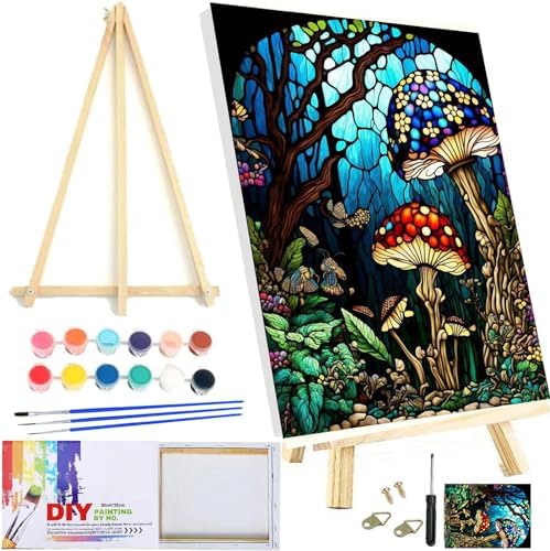 Meothan Framed Paint by Numbers Kits for Adults 12x16in with Wooden Easel | Mushroom Adult Paint by Number on Canvas, DIY Acrylic Oil Painting Kits with Brushes for Home Wall Decor (30x40cm)