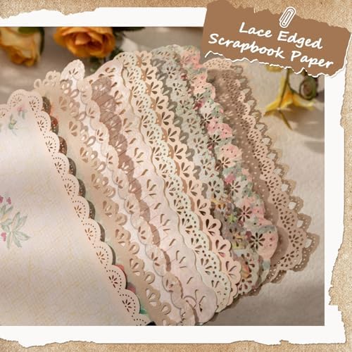 40 Sheets Lace Edged Vintage Scrapbook Paper Textured Journaling Supplies | Scrap Booking Kit Decorative Paper for Junk Journals Letter Writing Collage Art Cards Making, 4.9x6.9 Inch