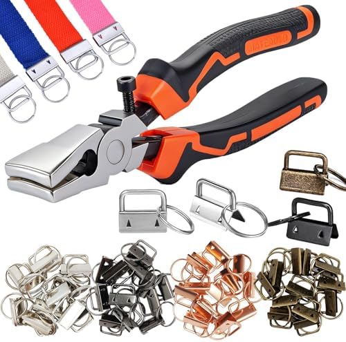 Key Fob Hardware Set, 4 Color（Gold Silver Black Bronze）, 1 Inch, 60 pcs with Pliers Tool,Lanyard Keychain Hardware, Glass Running Pliers with Jaws, Wristlet Clamp Hardware Supplies