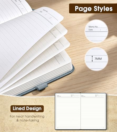 Lined Journal Notebook, A5 Hardcover Leather Journals for Writing, 160 Numbered Pages, 5.7'' x 8.3'' Journaling Notebooks for Men Women, Thick Paper College Ruled Journal for Work Office School, Dusty Blue