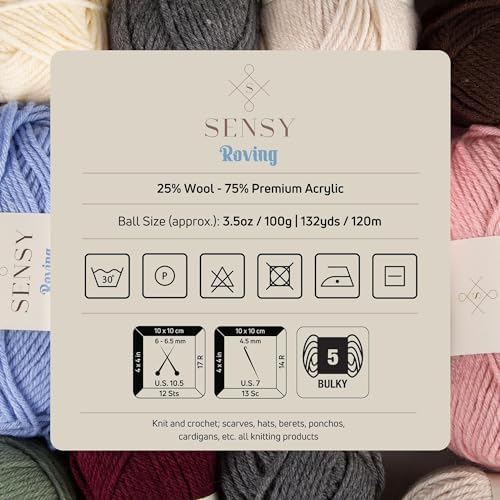 S Sensy Roving - Premium Acrylic&Wool Blend Yarn 5 Skeins Pumpkin 131 Yards