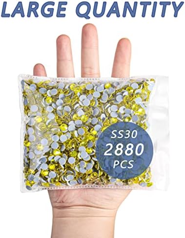 Beadsland Hotfix Rhinestones Bulk, 2880pcs Yellow Hot Fix Rhinestones for Crafts Clothes DIY Decoration, Citrine/Lemon Yellow, SS30, 6.3-6.5mm