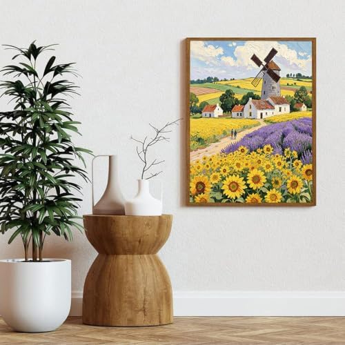 Sunflowers Windmill 5D Diamond Art Kit for Adults Full Drill Canvas
