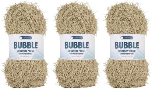 Makromecity Bubble Scrubby Yarn - 100% Premium Polyester Yarn for Crocheting and Knitting - 3.5 Oz (100g), 98 Yds (90m) - Ideal for Dishcloths, Crafting & Bath Washcloths (Latte, 3 Skeins)
