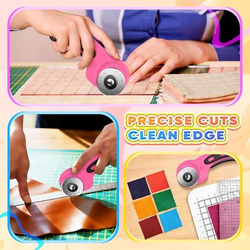 DIYSELF Rotary Cutter, Sharp Rotary Cutters for Fabric, 45 mm Quilting Cutter with Safety Lock, Fabric Cutter, Craft Supplies Sewing Tools, Mat Cutter Blades Rotary Tool for Quilting Projects (Pink)