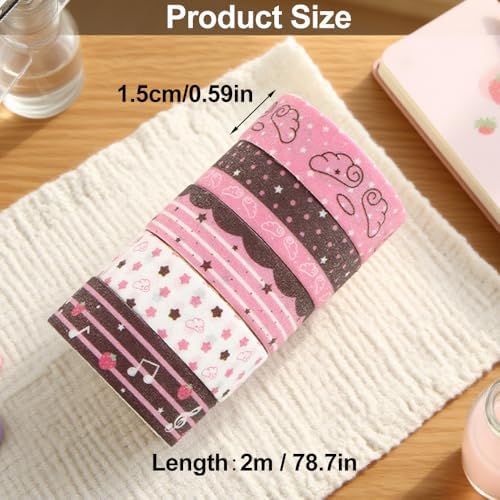 5Rolls Pink Strawberry Musical Note Glitter Washi Tape Set Decorative Star Masking Tapes Bulk Cute Washi Sticker for Journaling Kawaii Sparkling Scrapbook Tape Supplies for Craft Scrapbooking Journal