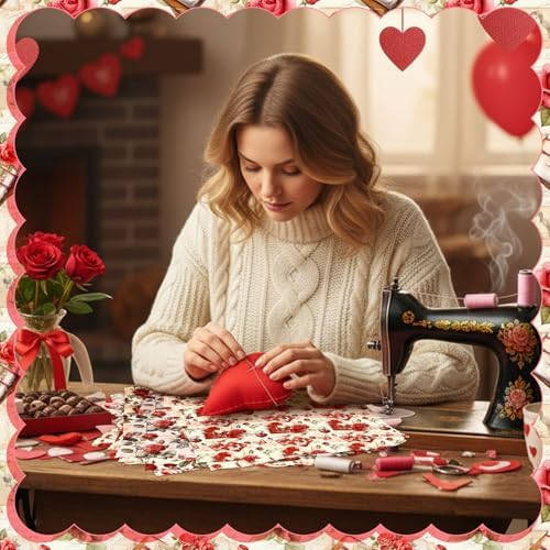 HunnmingRe 20 Pcs 10''x10'' Vintage Valentines Quilting Fabric Square Bundle Love Heart Precuts Quiltted Fabric Red and Pink Rose Printed Patchwork Supplies for DIY Material Sewing Craft Strips