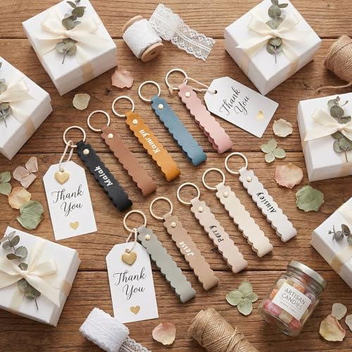 Scalloped PU Leather Keychain Blanks Laser Engraving
