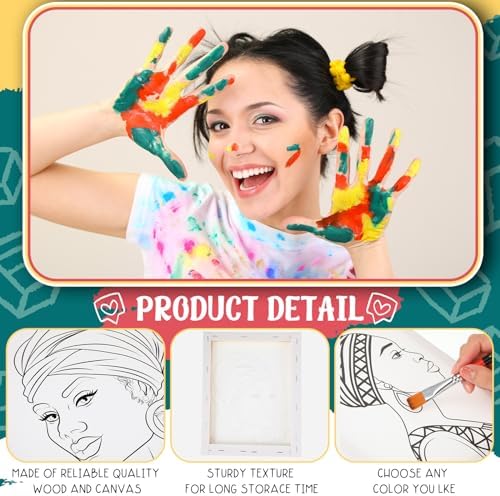 Harloon 36 Pcs 8 x 10 Inch Pre Drawn Canvas for Painting Afro Queen Pre Stretched Canvas Painting for Adults Outline for Sip and Paint Party Supplies Favor