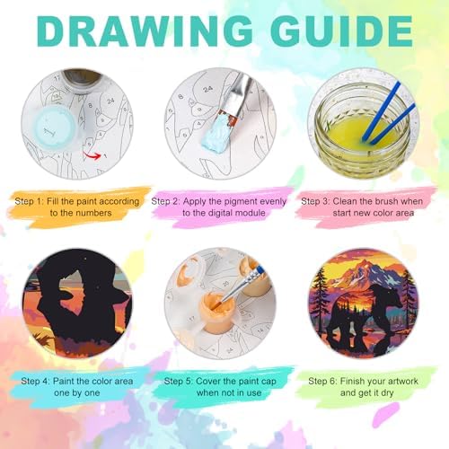 Paint by Numbers Kit for Adults, Sunset Bear Number Painting, 16 x 16 Inch | DIY Adult Paint by Number Kit on Canvas for Beginners, without Frame, Wildlife Wall Decor, Stress Relief Craft Gift