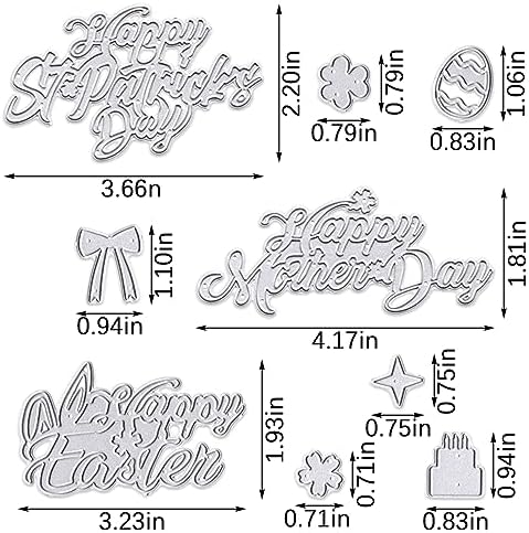 Hying Happy Easter Words Cutting Dies for Card Making, Happy Saint Patrick Day Letters Die Cuts Mother's Day Flowers Dies Stencils Embossing Template for Craft Scrapbooking DIY Photo Album Decorations
