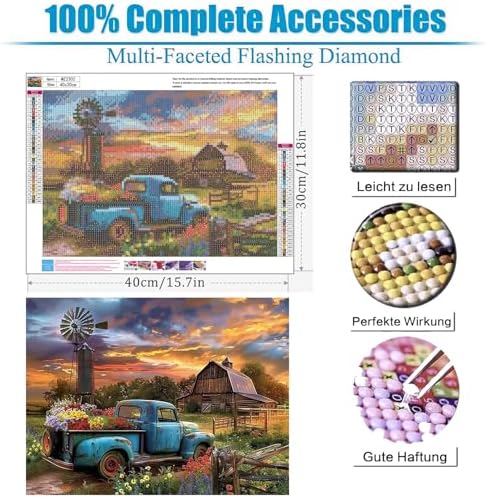 Diamond Art Kits for Adults, 5D Fall Truck Farmhouse Diamond Painting Kit