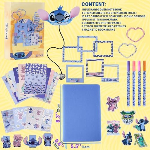 Get Trend Disney Stitch Scrapbook Kit for Kids with Notebook, Stickers, Pens, Bookmarks, Frames, Patches, Creative Art Supplies, Gifts for Kids (Blue Stitch)