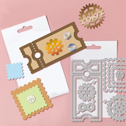 GLOBLELAND Gear Ticket Cutting Dies for Card Making Bookmark Frame Cut Die for DIY Scrapbooking Journal Embossing Paper Craft Decor