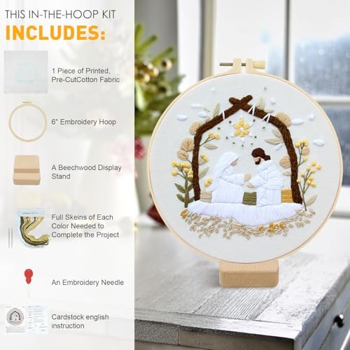 Christian Nativity Embroidery Kit for Beginners Adults Easy Embroidery Starter Kit Nativity Patterns Cross Stitch Kits Full Embroiderys Hoop Kits Needlepoint Kits with Instruction Needles and Thread