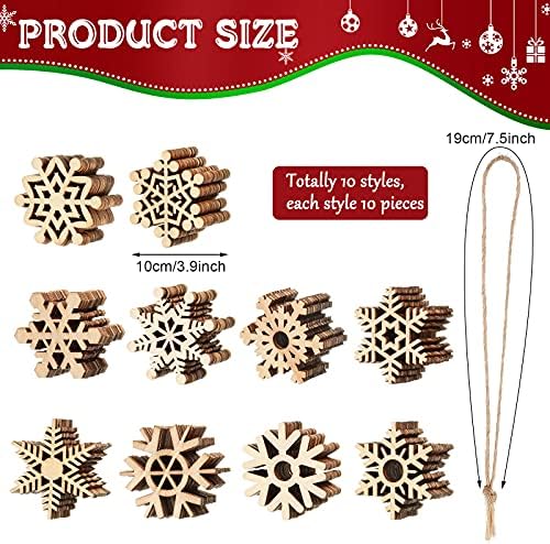 Blulu 100 Pcs Christmas Wooden Snowflakes Crafts, Natural, 4 in