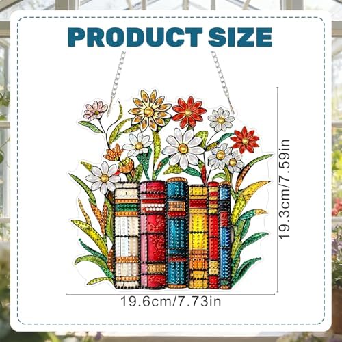 CRZMODE Book Diamond Art Hanging Kit for Adults, Book Pendant Diamonds Painting Art Kit, Special Crystal Diamond Art Painting Pendant Ornament, Craft Gift for Women Home Window Decor