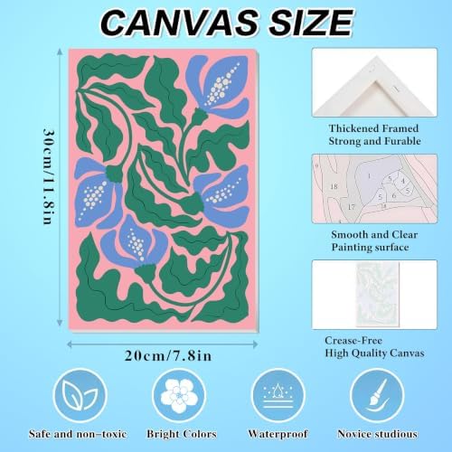 4 Pack Framed Flowers Paint by Numbers Kits for Adults with Easel (8x12in)