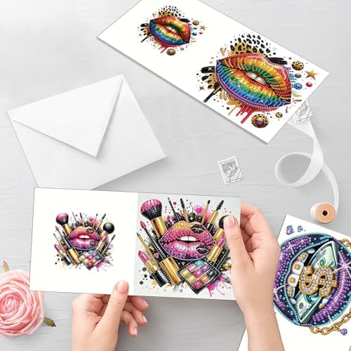 antor 6 Pack 5D Diamond Painting Greeting Cards, Fashionable Lip Design