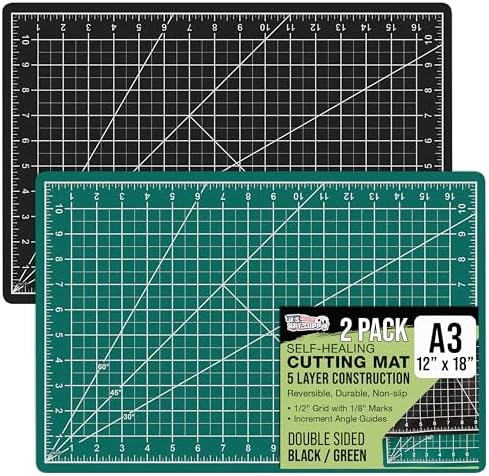 U.S. Art Supply 12"x18" Self-Healing Cutting Mat 5-Ply 2 Pack Green/Black