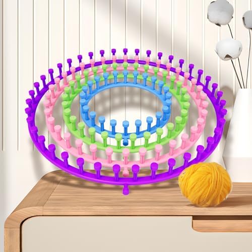 cureder Round Knitting Looms Set- Set of 4 Plastic Looms Knitting with 2 Knitting Yarn Loom Needle and 2 Plastic Loom Pick, Fit Craft Kit Tool for Giveaways Souvenirs, Gifts