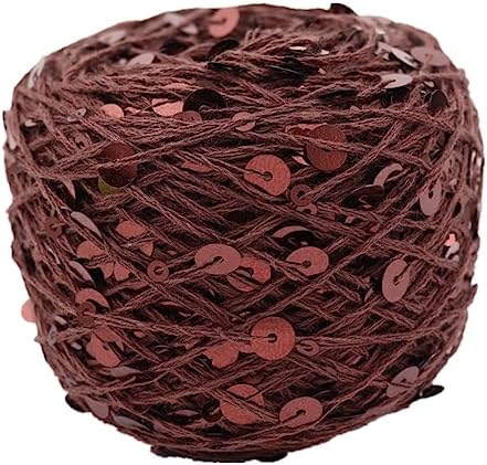 Shimmering Sequin Cotton Yarn 153yard Sparkling Thread Crochet Strings for Headband Beanie Knitting Sweater Weaving DIY Stitch Winter Accessories Rag Doll (Chocolate)