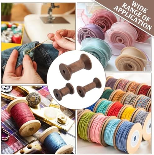 BENECREAT 30Pcs 3 Sizes Antique Wooden Empty Spools, Empty Thread Spools Wooden Ribbon Spools Bobbins for Wire Weaving Arts DIY Wood Projects, 10pcs/Size