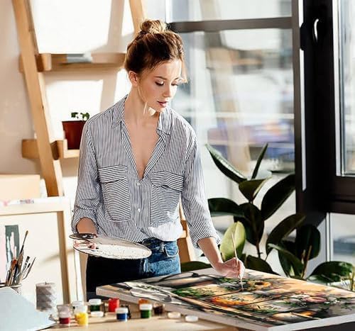 VIGEGU 4 Pack Landscape Paint by Numbers Kit for Adults with Framed,Beach Paint by Number with Wooden Easel DIY Acrylic Oil Painting,for Wall Decor 9x12inch