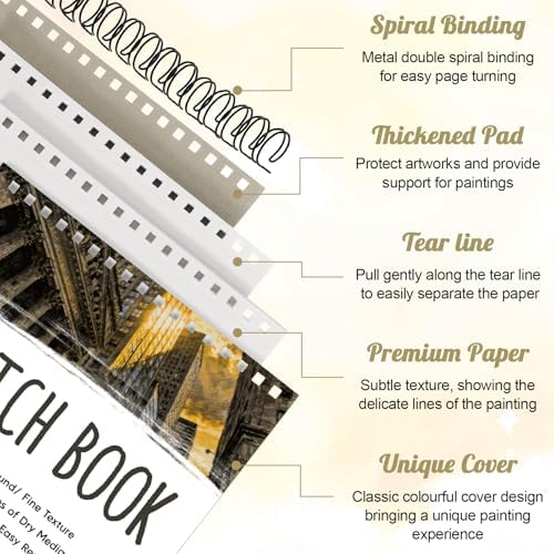 2 Pack Sketch Books for Kids 9 × 12In, 100gsm Drawing Pad with 36 Pencils