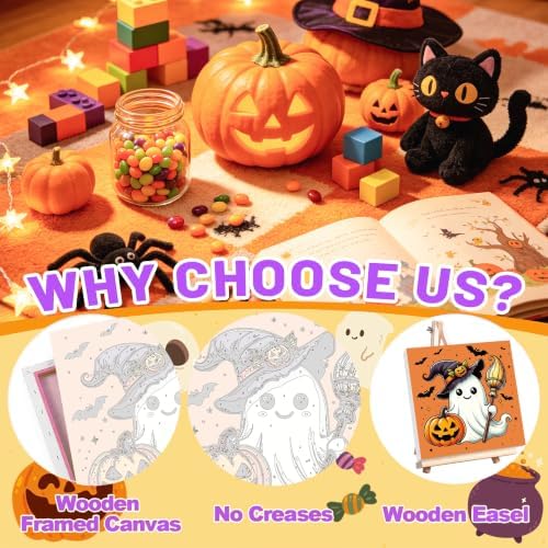 4 Pack Halloween Paint by Number for Kids with Wooden Frame - Wooden Easel