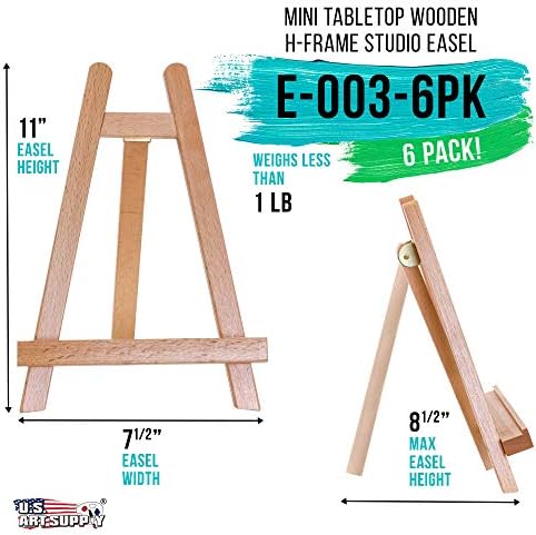U.S. Art Supply 10.5" Small Wooden Tabletop Easel for Painting, 6-Pack