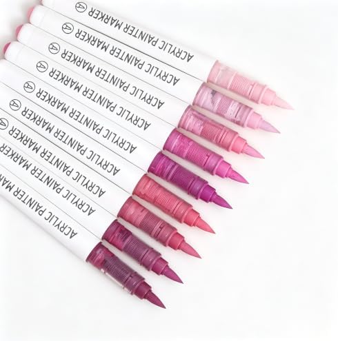 languo Acrylic Paint Markers, 9 Colors Sweet Pink Series, Soft Brush Tip