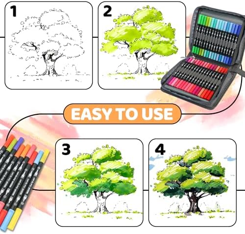 ZSCM 100 Colors Markers for Adult Coloring Books No Bleeding - Duo Tip Pens | Fine & Brush Coloring Marker for Adult Calligraphy, Illustration, Cards Drawing, Note taking Lettering, Journaling