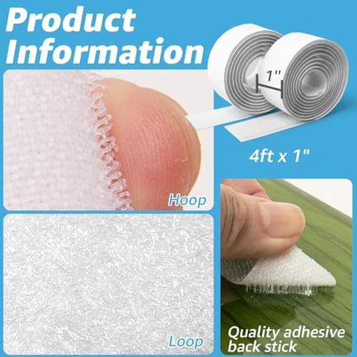 Art3d 4ft x 1 in. Hook and Loop Rolls Sticky Back, Heavy Duty, White