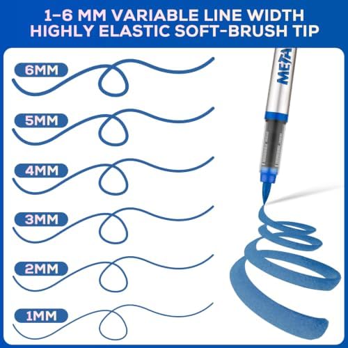 Metallic Acrylic Paint Markers, 12 Pcs Soft Brush Tip Marker Pens for Stone,Paper,Wood,Glass,Fabric Paint,DIY Crafts (12, Blue)