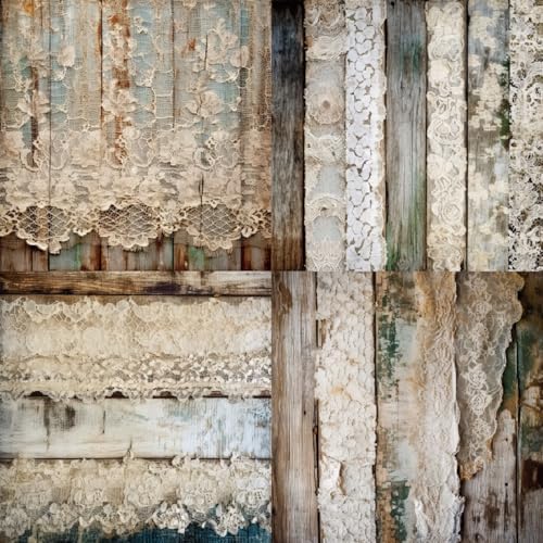 Vintage Lace & Wood Scrapbook Paper Pad 6x6, Single-Sided, 12 Designs, 24 Sheets, DIY Crafts, Scrapbooking Supplies